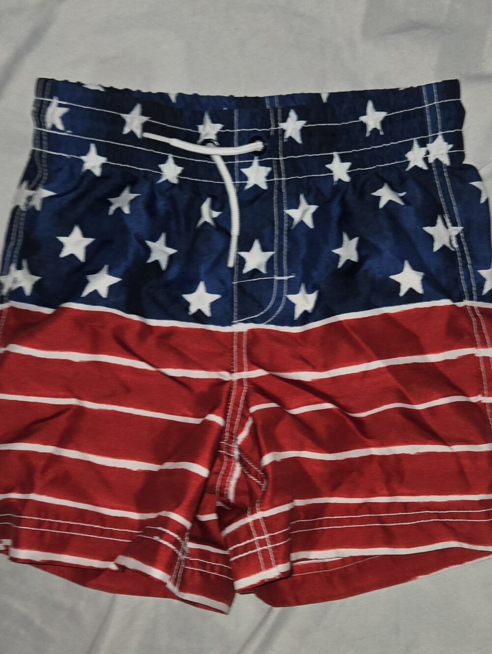 Old Navy Boys Red, White & Blue Star Stripe Swim Trunks Size S 6-7 American Flag